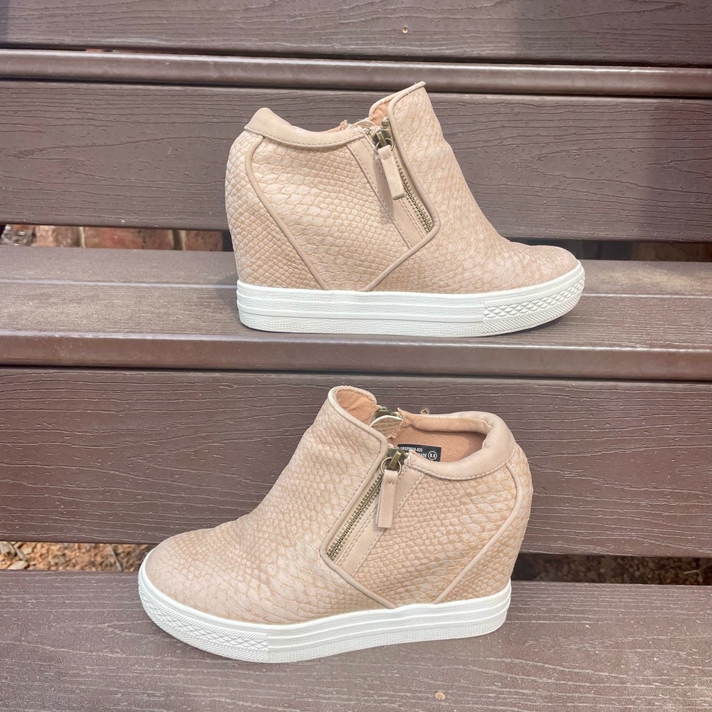 Not Rated Beige Python-embossed Timmibelle Hidden Wedge Sneaker
